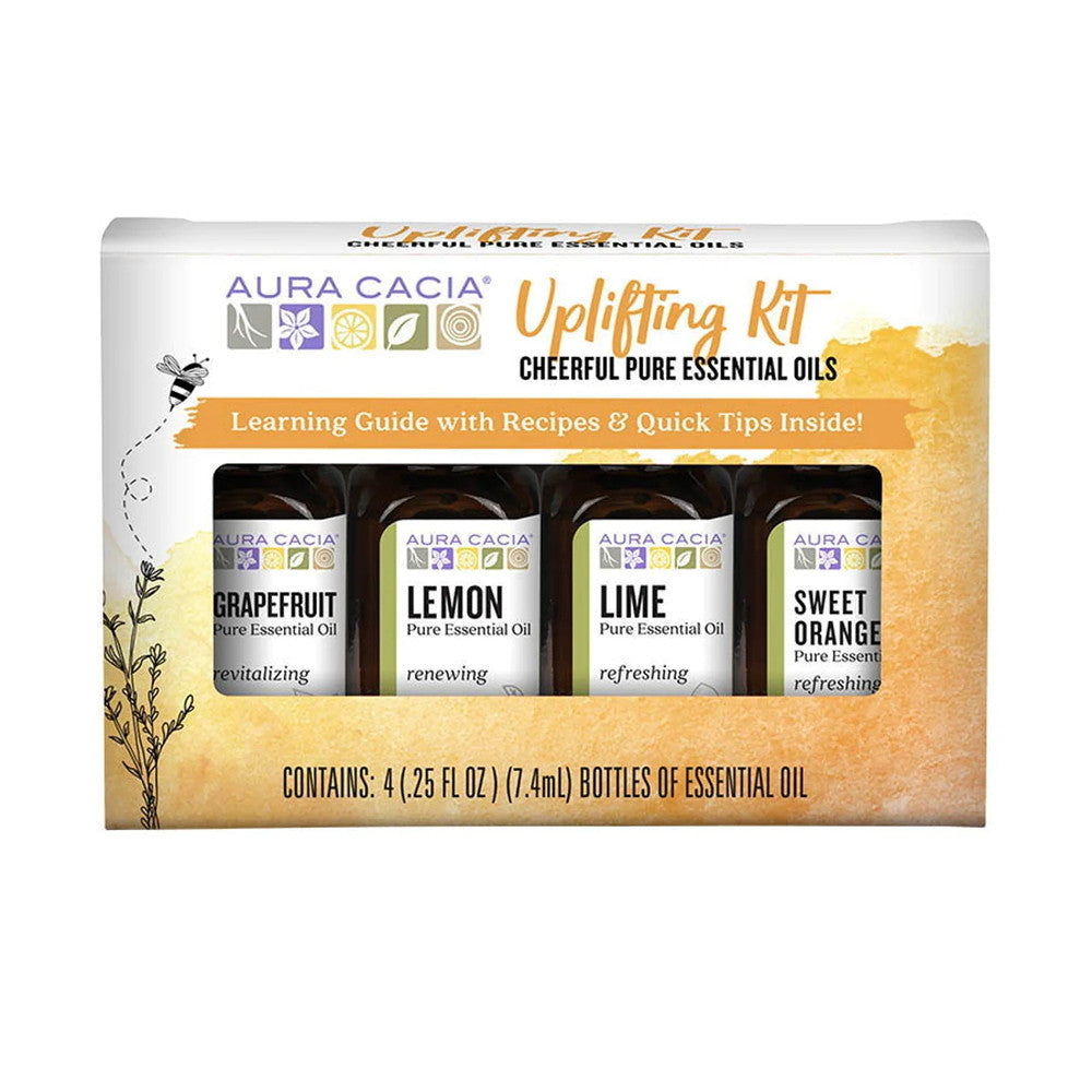 Aura Cacia Cheerful Pure Essential Oils Uplifting Kit, Grapefruit, Lemon, Lime and Sweet Orange, 4 Ea